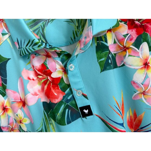 Bad Birdie Mens XL Hawaiian Floral Polo Shirt Tropical Short Sleeve Polyester - Picture 4 of 8